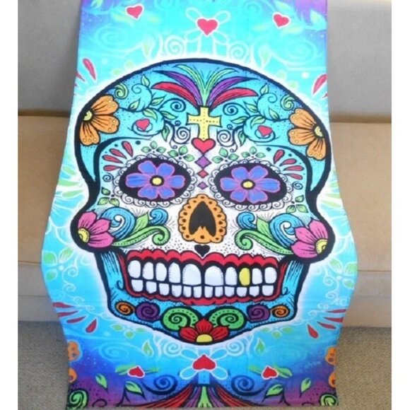 New Sugar Skull Oversized Day of the Dead Towel Beach Bath Pool Gift Velour SOFT - Picture 1 of 4